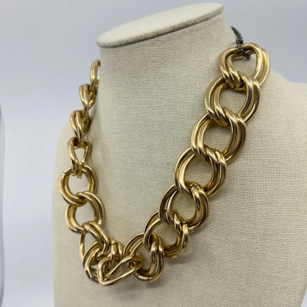 Gold Tone Chunky Double Link Chain Necklace Y2K Statement Jewelry Gift Fashion